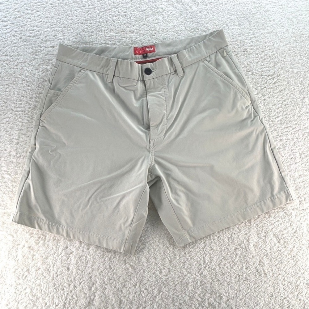 Halsey Sport Mens 34 Performance Golf Shorts Stone Khaki Water Resistant Stretch